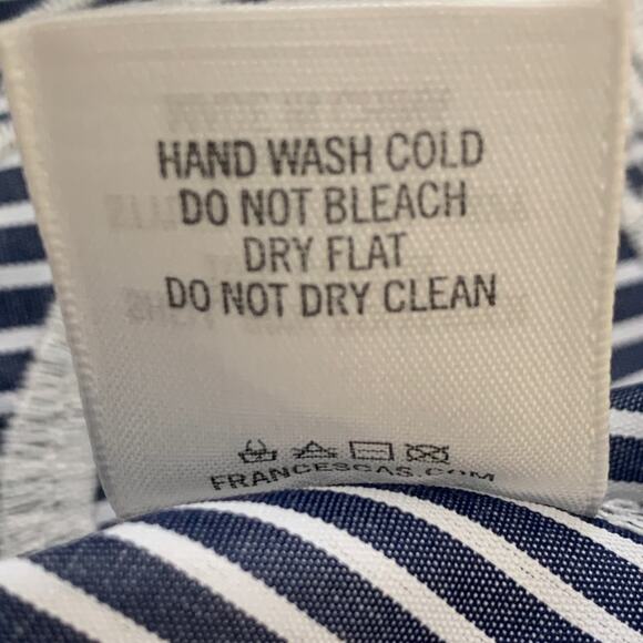 Blue Rain Blouse Top White Blue Striped Ruffled Sleeveless Embroidered XS - Picture 7 of 11